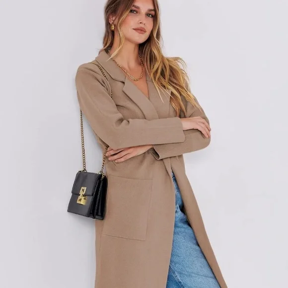 Wool Blend Pea Coat with pockets trench Collar